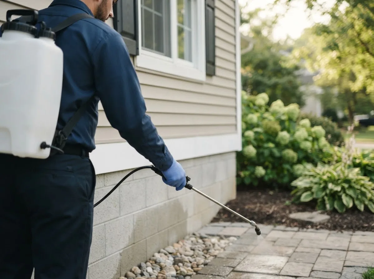 Pest control technician inspecting a home in Lawton, IA